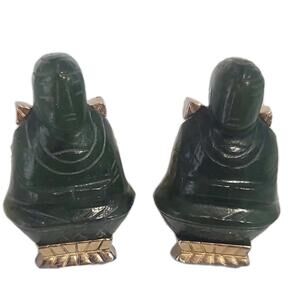 Genuine Swank Green Jade Buddha Vintage Cuff Links with Makers mark MIDCENTURY